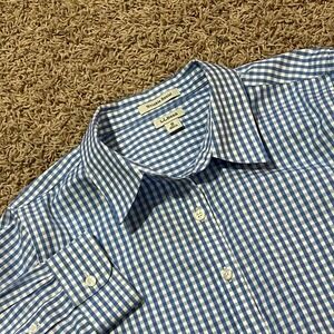 LL Bean Wrinkle Resist Blue White Gingham Button Down Shirt Women's Sz M Petite